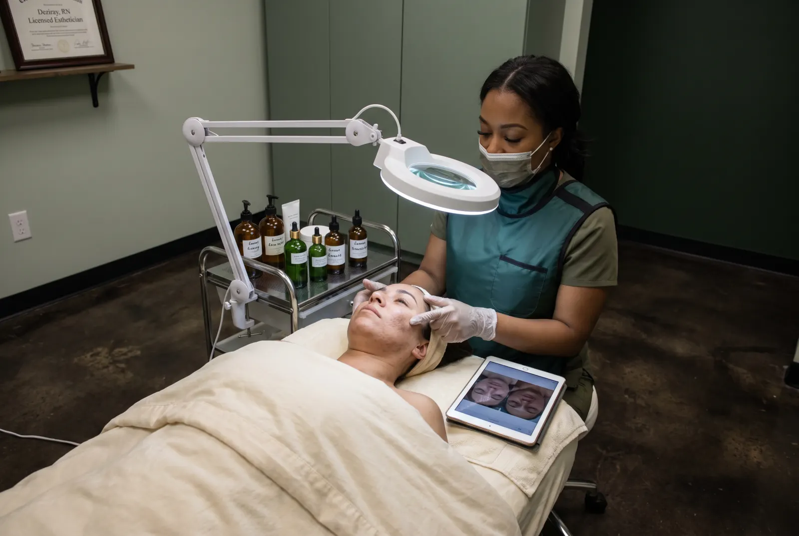 Cedar Rapids facials for sun damaged skin assessment by registered nurse esthetician